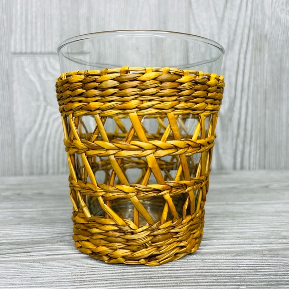 Vintage boho rustic woven Seagrass Cage Wide Tumbler kitchen accent - Picture 1 of 4